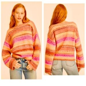 J Crew Wide Sleeve Merino Wool and Alpaca Striped Multicolor Sweater Size S #J47